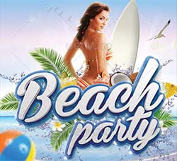海滩派对海报/传单PSD模板：Beach Party Flyer